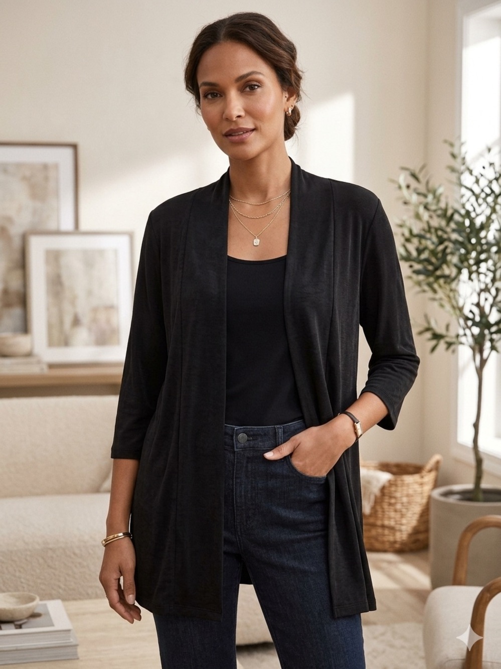 Chicos Travelers  Slinky Cardigan  pockets Sweater